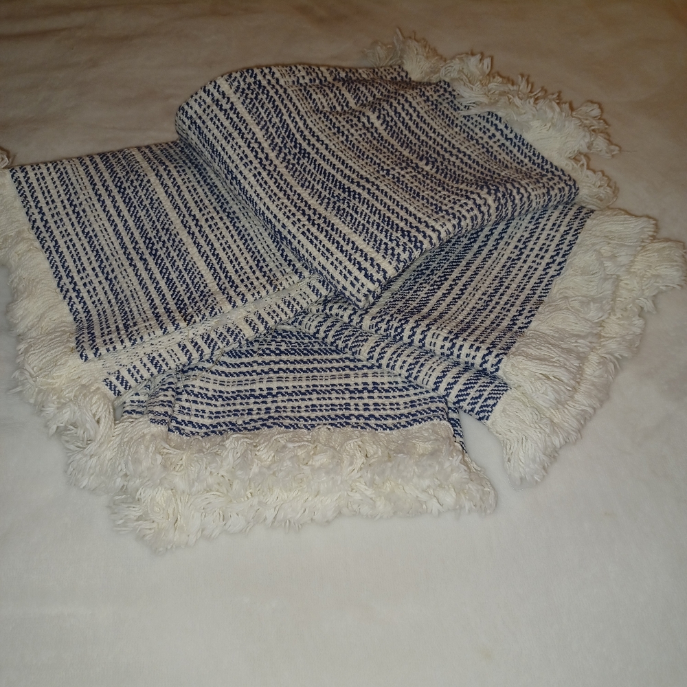 Striped Blue and White Throw Blanket